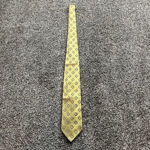 BRIANI Mens 100% Silk Tie Made in Italy Geometric Pattern Yellow Blue